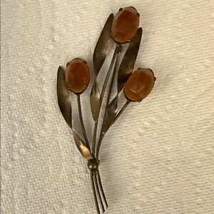 Elegant Gold and Orange Floral Brooch # 122